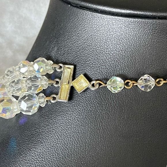 Vintage Triple Strand AB Crystal Beaded Necklace Stunning Art Deco Style Clasp - Picture 7 of 10